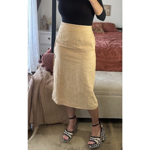 Vintage Gene Ewing Size 38 US 6 100% Linen Oversized Buttons Midi Skirt - Picture 9 of 9